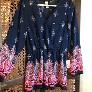 NWT! Adorable Blue and Pink Boho Romper